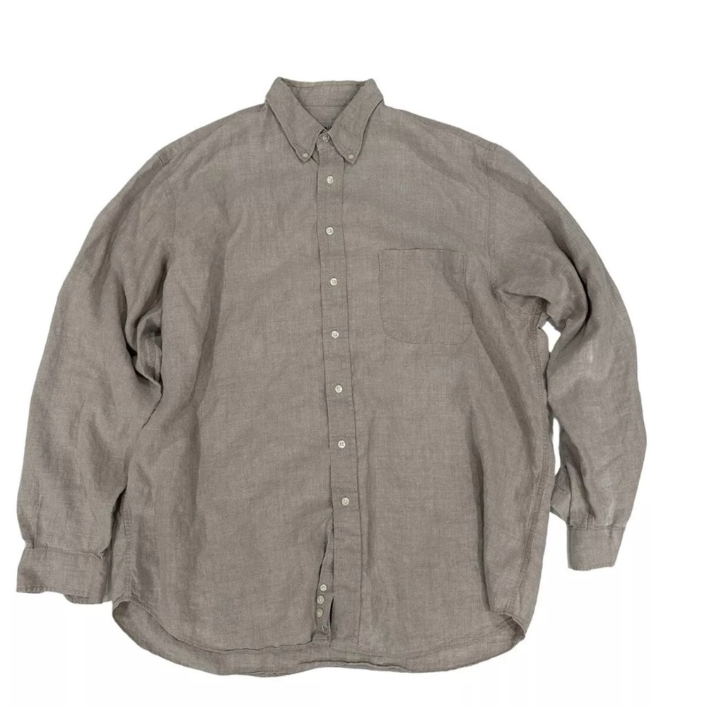 VTG Eddie Baur AKA Mens Tan Linen Button Down Shirt Sz XL Tall